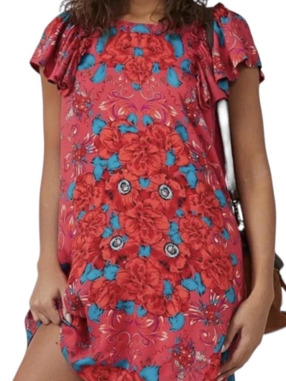 NWT Free People Yara Floral Dress XS 1705306 Flutter Sleeves Oversized Boho